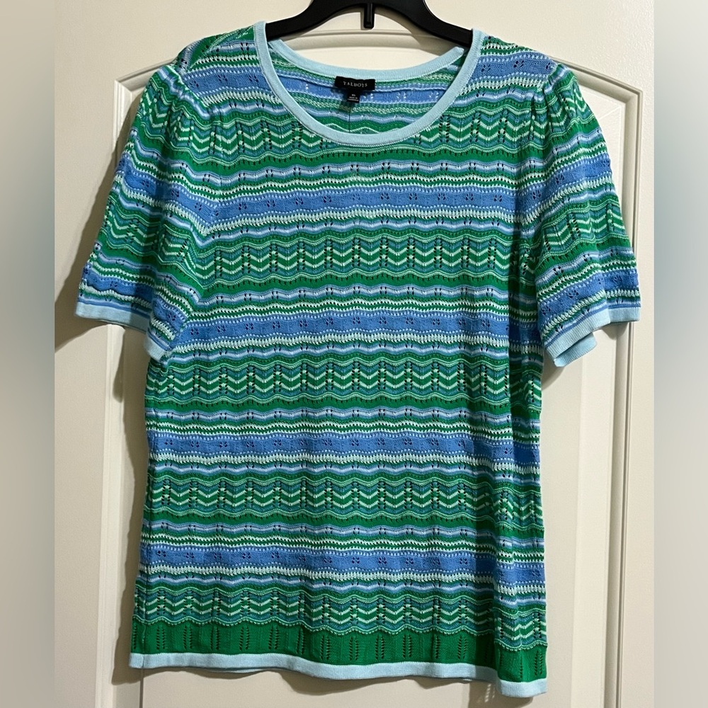 NWT Talbots Crochet Open Knit Pullover Blouse Top Sweater Short Sleeve XS